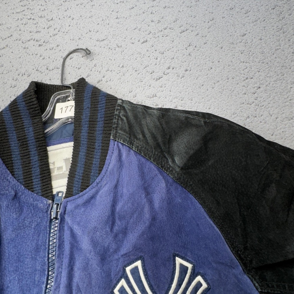 Vintage New York Yankees Leather Jacket Mens Medium Blue Black MLB GIII Bomber - Picture 10 of 16